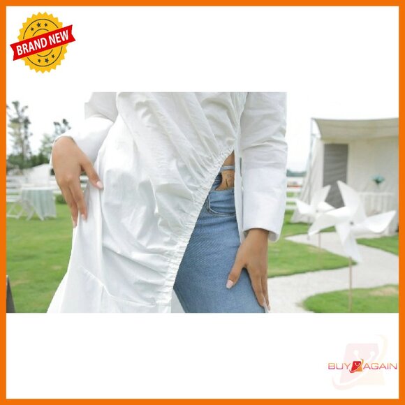 Long Sleeve Ruched V-Neck Tunic with Side Split High-Low Hem - Picture 8 of 8